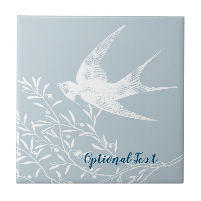 Swallow Bird Flying over Olive Branches Tile (Front)