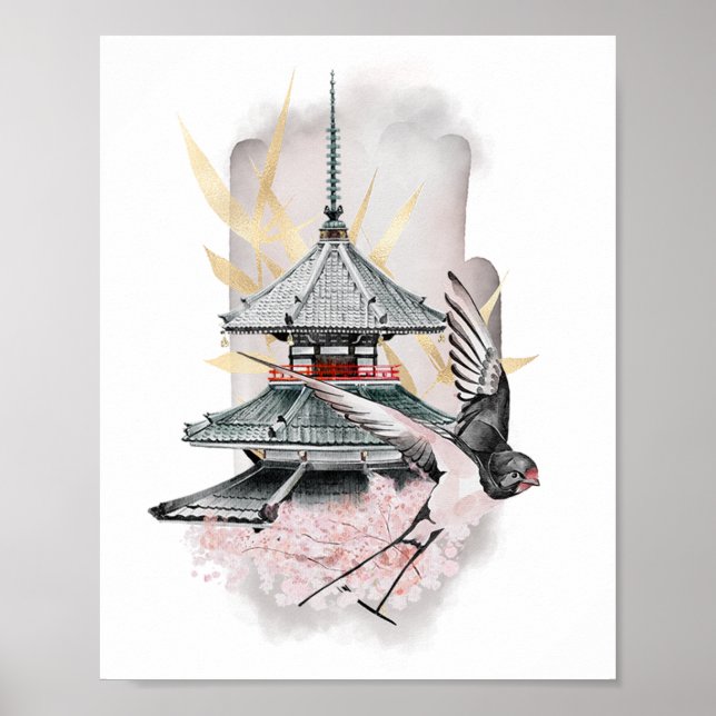Swallow Bird Japanese Artwork Poster (Front)