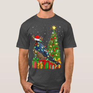 Swallow Bird Lighting Xmas Tree Santa Hat Swallow T-Shirt