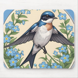 Swallow Bird swallows birds forget me not Mouse Mat