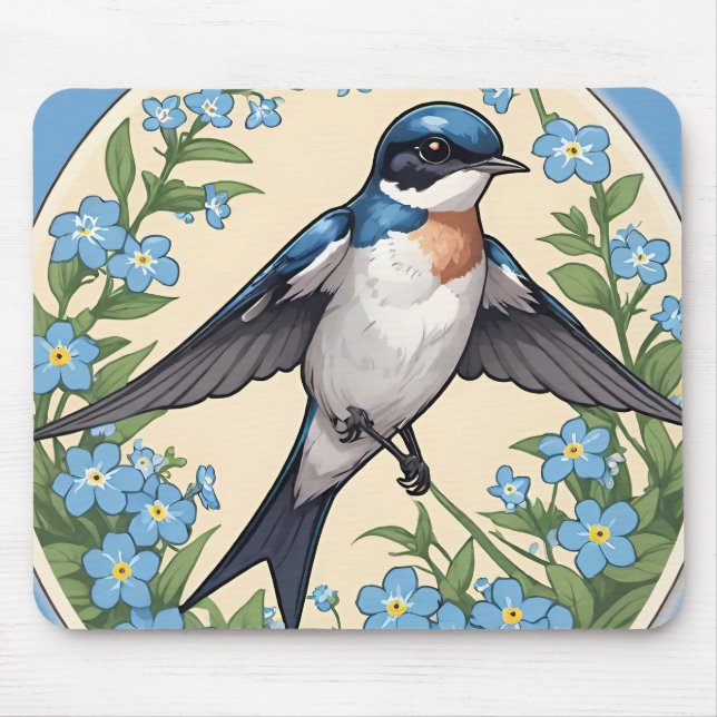 Swallow Bird swallows birds forget me not          Mouse Mat (Front)