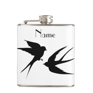 Swallow Birds Silhouettes Thunder_Cove Hip Flask