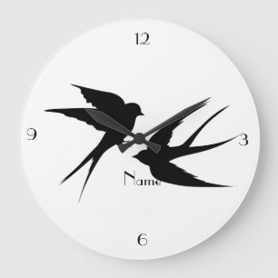 Swallow Birds Silhouettes Thunder_Cove   Large Clock