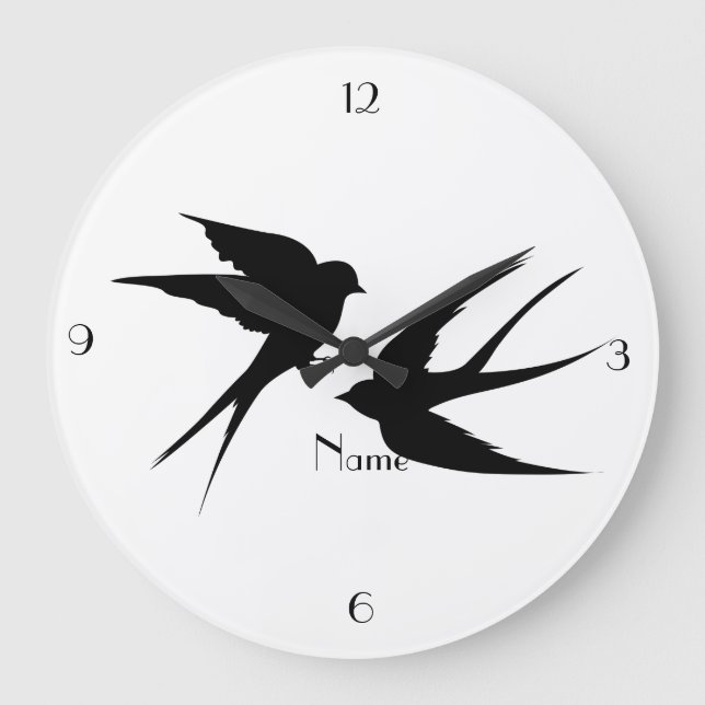 Swallow Birds Silhouettes Thunder_Cove   Large Clock (Front)