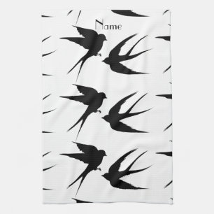 Swallow Birds Silhouettes Thunder_Cove   Tea Towel