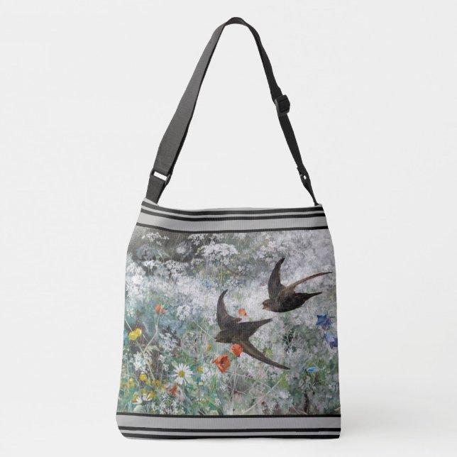 Swallow Birds Wildflower Flowers Tote Bag (Back)