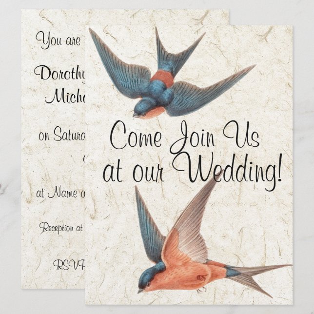 Swallow Birds Wildlife Animals Wedding Invitation (Front/Back)