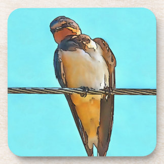 Swallow On A Wire Black Outline Art Coaster