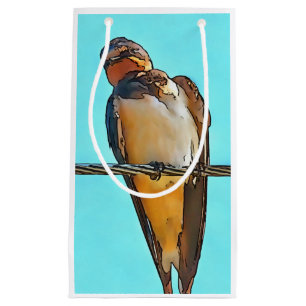 Swallow On A Wire Black Outline Art Small Gift Bag