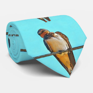 Swallow On A Wire Black Outline Art Tie