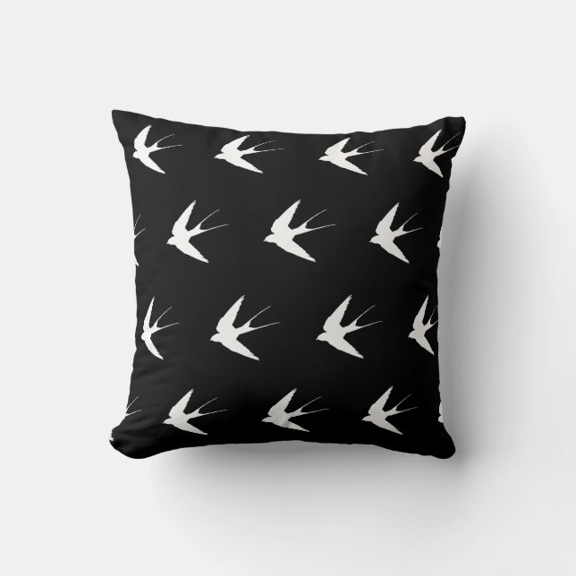 Swallow Pattern Pillow - White Birds (Front)