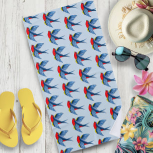 Swallow Red Blue Tattoo Beach Towel