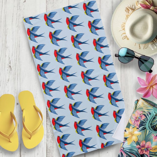 Swallow Red Blue Tattoo Beach Towel (Creator Uploaded)