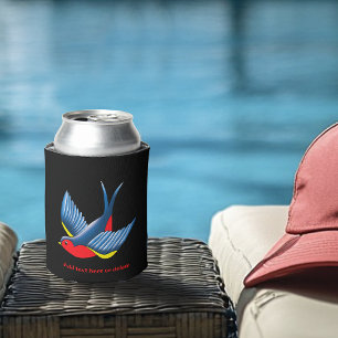 Swallow Red Blue Tattoo Can Cooler
