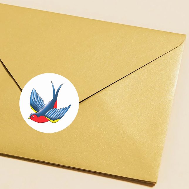 Swallow Red Blue Tattoo Classic Round Sticker (Creator Uploaded)