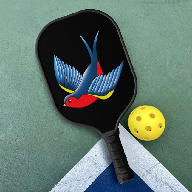 Swallow Red Blue Tattoo Pickleball Paddle (Creator Uploaded)