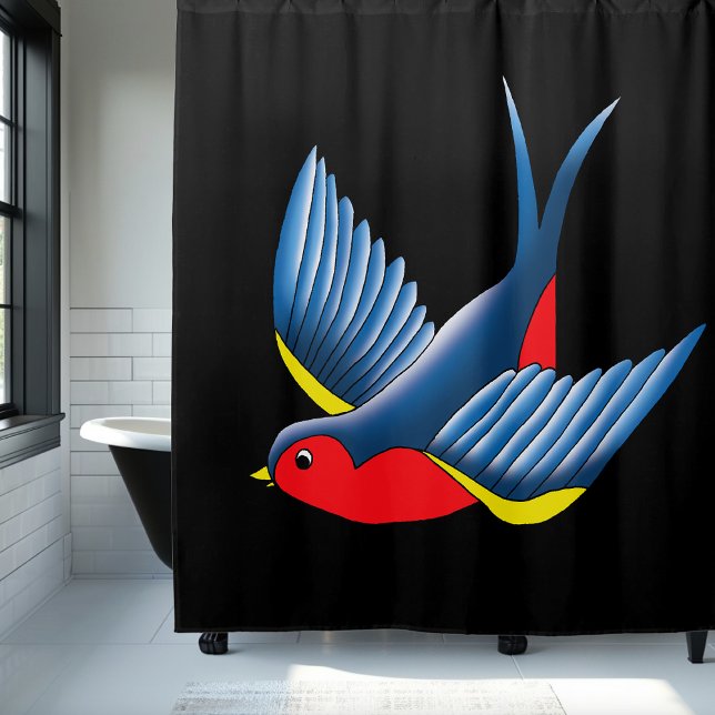 Swallow Red Blue Tattoo Shower Curtain (Creator Uploaded)