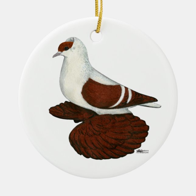 Swallow:  Red Fullhead Pigeon Ceramic Tree Decoration (Front)