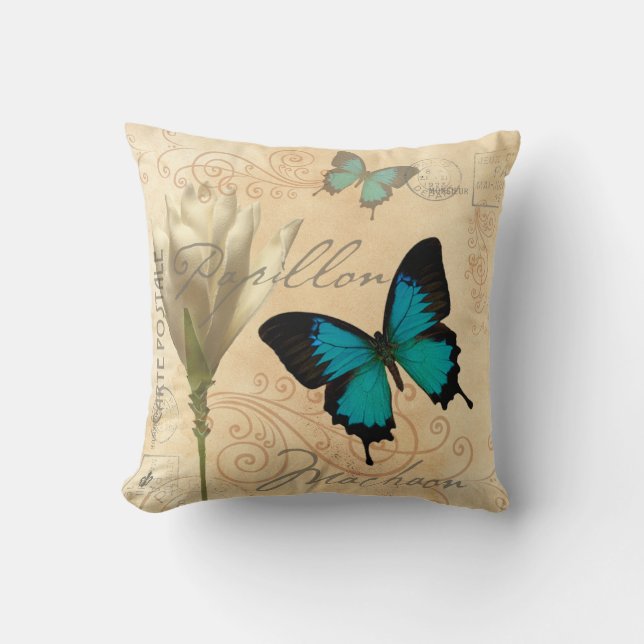 Swallow Tail Teal Papillon Postal Pillow (Front)