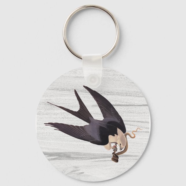 Swallow Tailed Hawk with Snake on Rustic Gray Key Ring (Front)