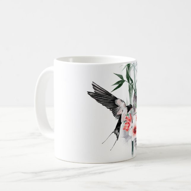 Swallow with Bamboo and flowers  Classic   Coffee Mug (Front Left)