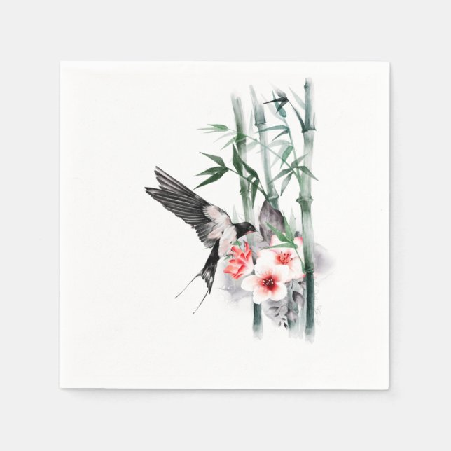 Swallow with Bamboo and flowers  Classic   Napkin (Front)