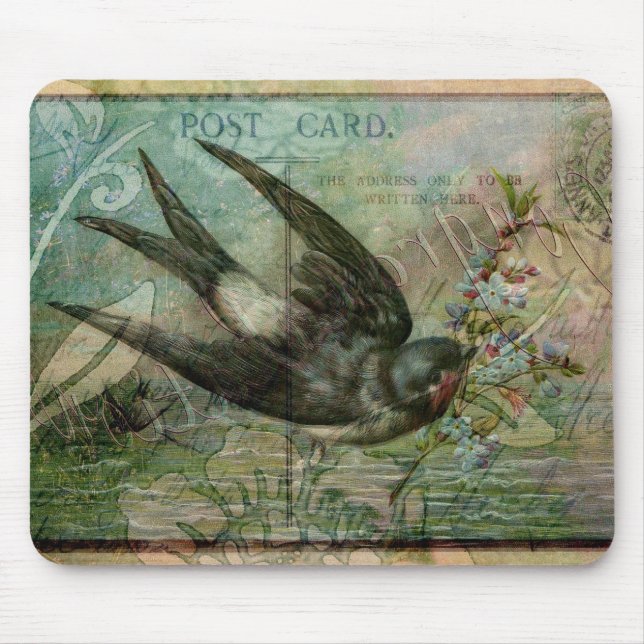 Swallow with Flowers Mouse Mat (Front)