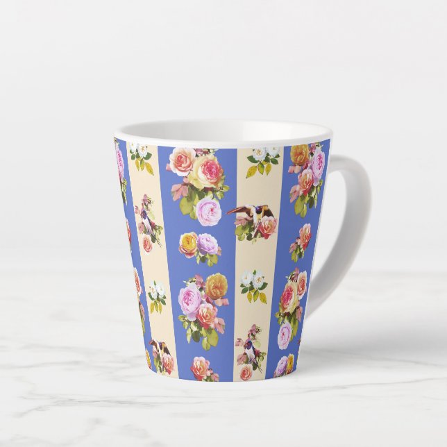 Swallows and roses latte mug (Right Angle)