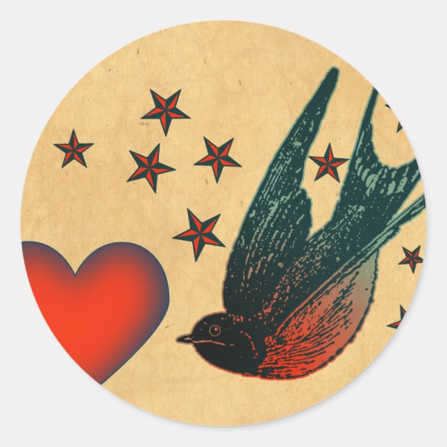 Swallows and Stars Classic Round Sticker (Front)
