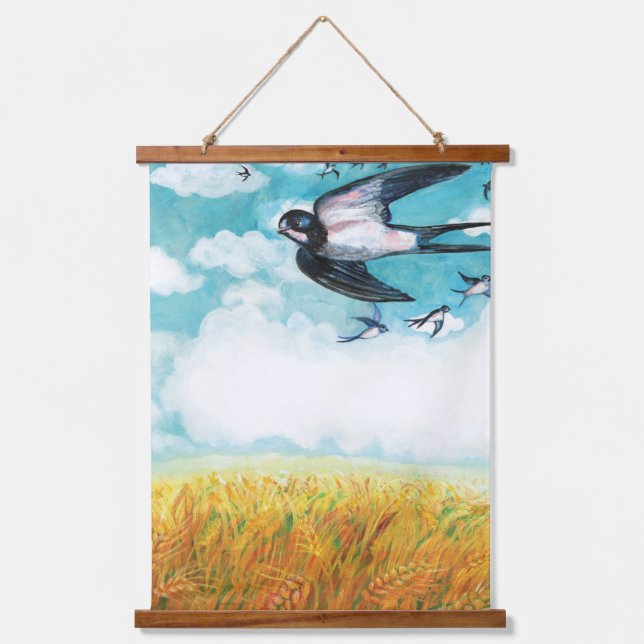 Swallows flying over a wheat field   hanging tapestry (Front)