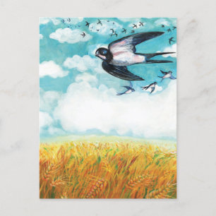 Swallows flying over a Wheat Field    Holiday Postcard
