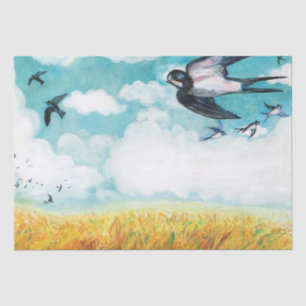 Swallows flying over blue sky Tissue Paper