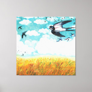  Swallows over a wheat field Illustration   Canvas Print