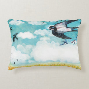 Swallows over a wheat field Illustration Decorative Cushion