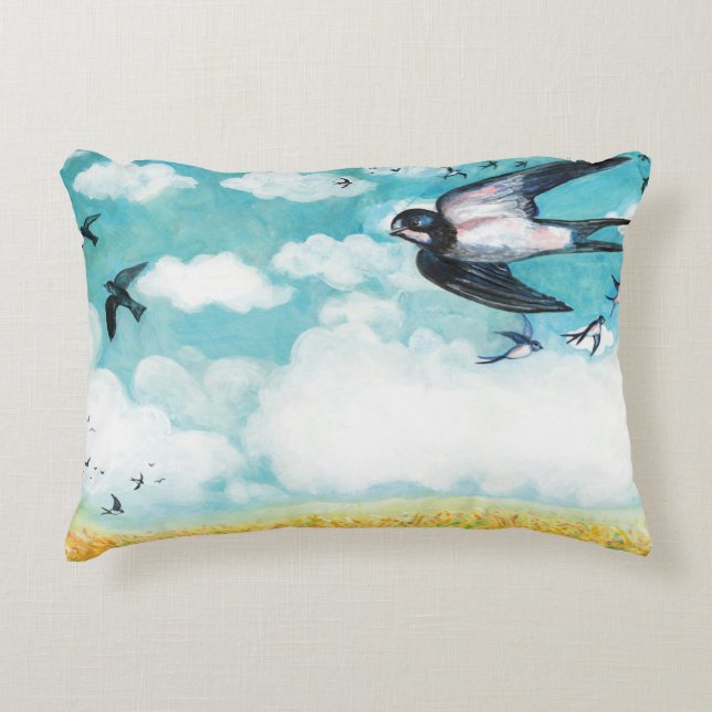  Swallows over a wheat field Illustration   Decorative Cushion (Front)