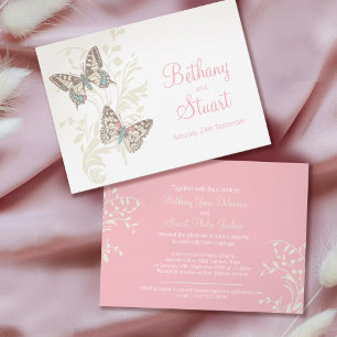 Swallowtail and painted lady pink art wedding invitation