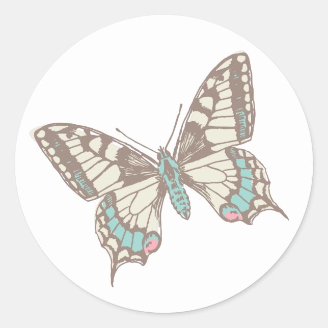 Swallowtail butterfly brown pink wedding sticker (Front)