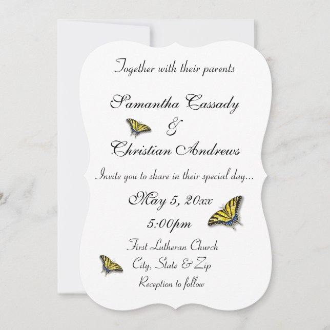 Swallowtail Butterfly Elegant Wedding Invitation (Front)