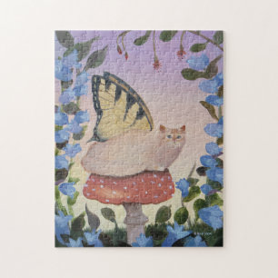 Swallowtail Butterfly Fairy Cat on Mushroom Jigsaw Puzzle