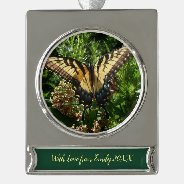 Swallowtail Butterfly III Beautiful Colourful Phot Silver Plated Banner Ornament (Front)