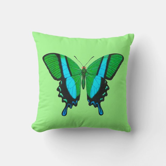 Swallowtail Butterfly in Green, Turquoise & Black Cushion (Front)