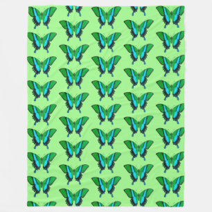 Swallowtail Butterfly in Green, Turquoise & Black Fleece Blanket