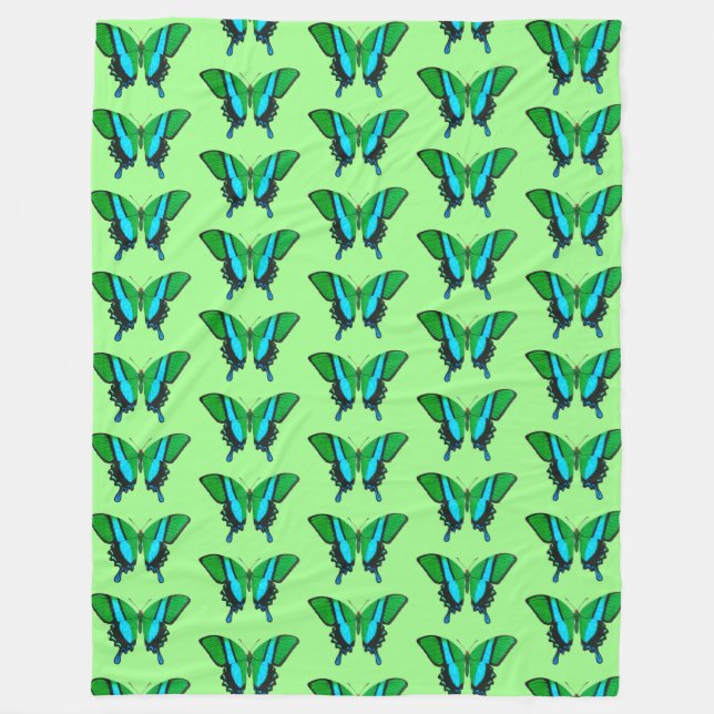 Swallowtail Butterfly in Green, Turquoise & Black Fleece Blanket (Front)