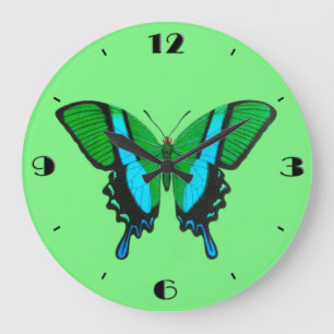 Swallowtail Butterfly in Green, Turquoise & Black Large Clock