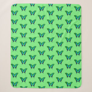 Swallowtail Butterfly in Green, Turquoise & Black Sherpa Blanket
