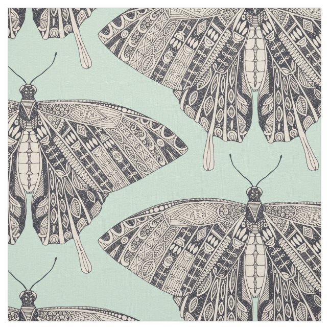 swallowtail butterfly mint basalt fabric (Swatch)