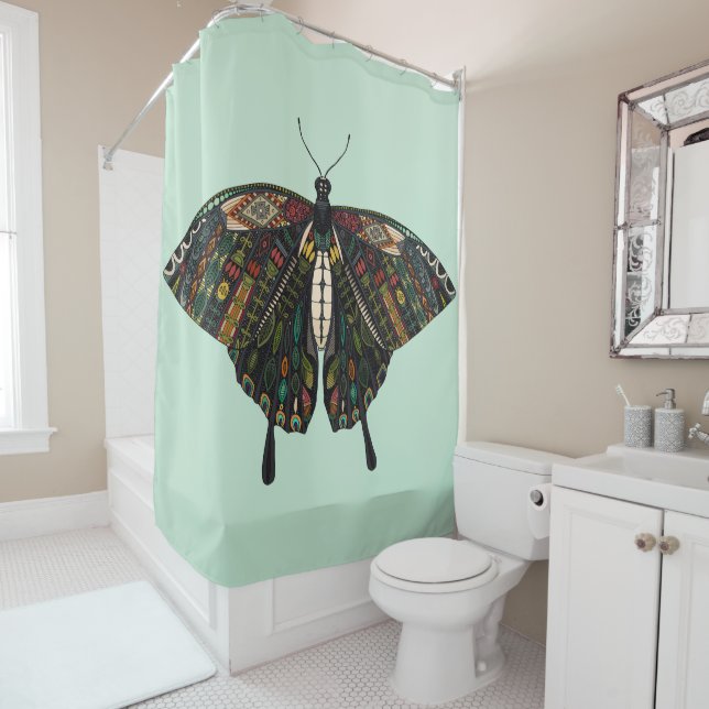 swallowtail butterfly mint shower curtain (In Situ)