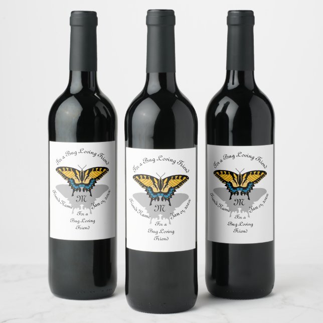 Swallowtail Butterfly Monogram Wine Label (Bottles)