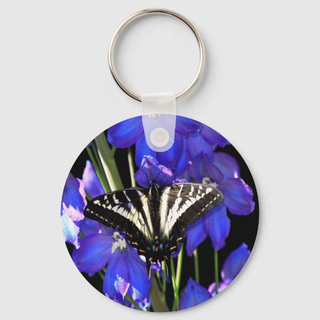 Swallowtail Butterfly on Delphiniums Key Ring (Front)