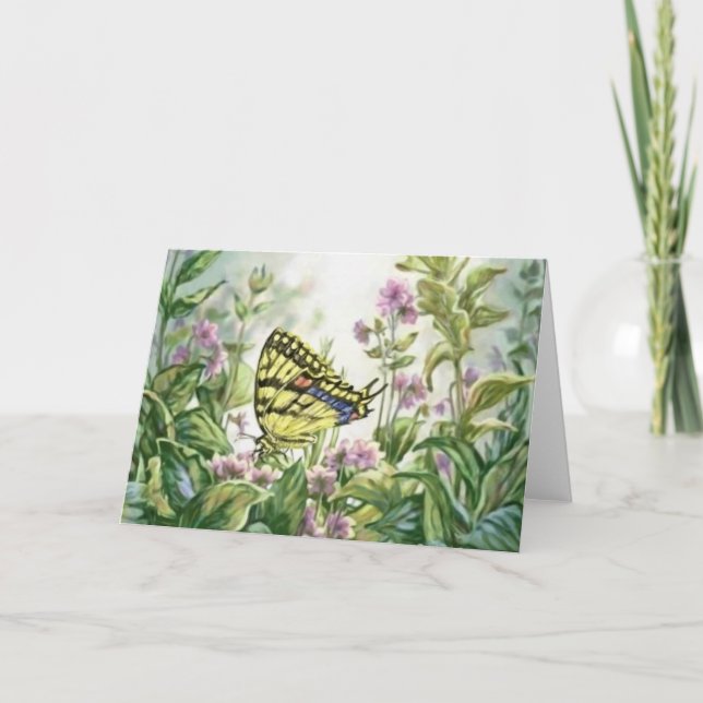 Swallowtail Butterfly on Forget-Me-Nots Painting Card (Front)
